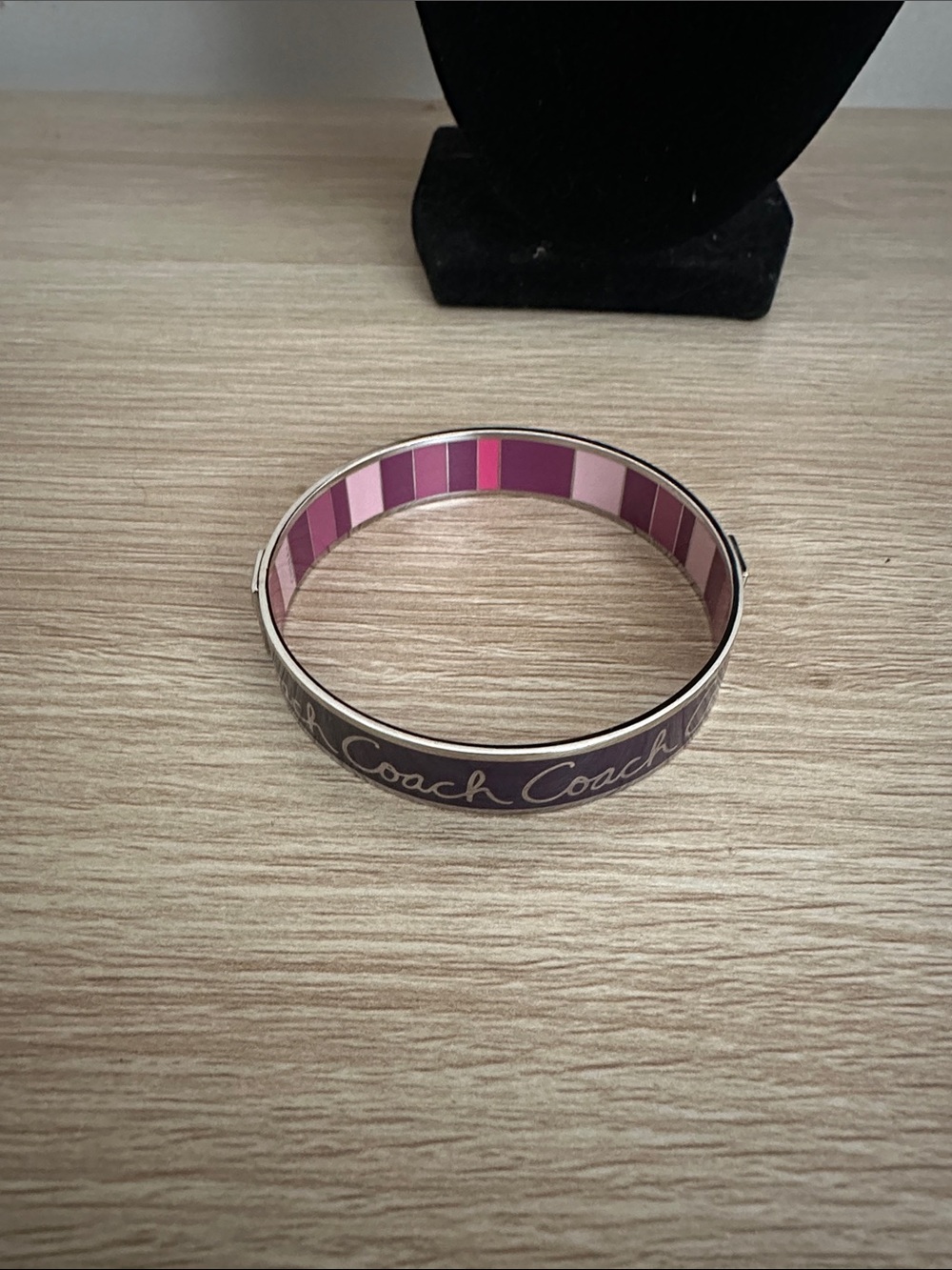 Vintage Y2K Coach Signature Script Enamel Bangle Bracelet Purple & Pink Stripes - Picture 1 of 11